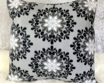 Gray-Black-White Flowers Fleece Throw Pillow Cover Sham