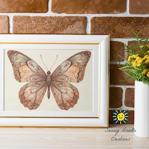 Boho Butterfly illustration Printable Art Download Girl&#39;s Room Decor, Modern, Retro, Vintage Decor, Boho Girl&#39;s Nursery, Butterfly Wall Art