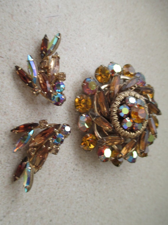 Sherman Signed Brooch and Clip on Earrings