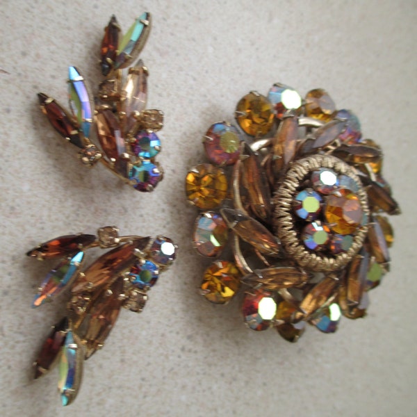 Sherman Signed Brooch and Clip on Earrings