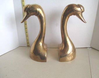 Vintage Large Brass Swan Bookends