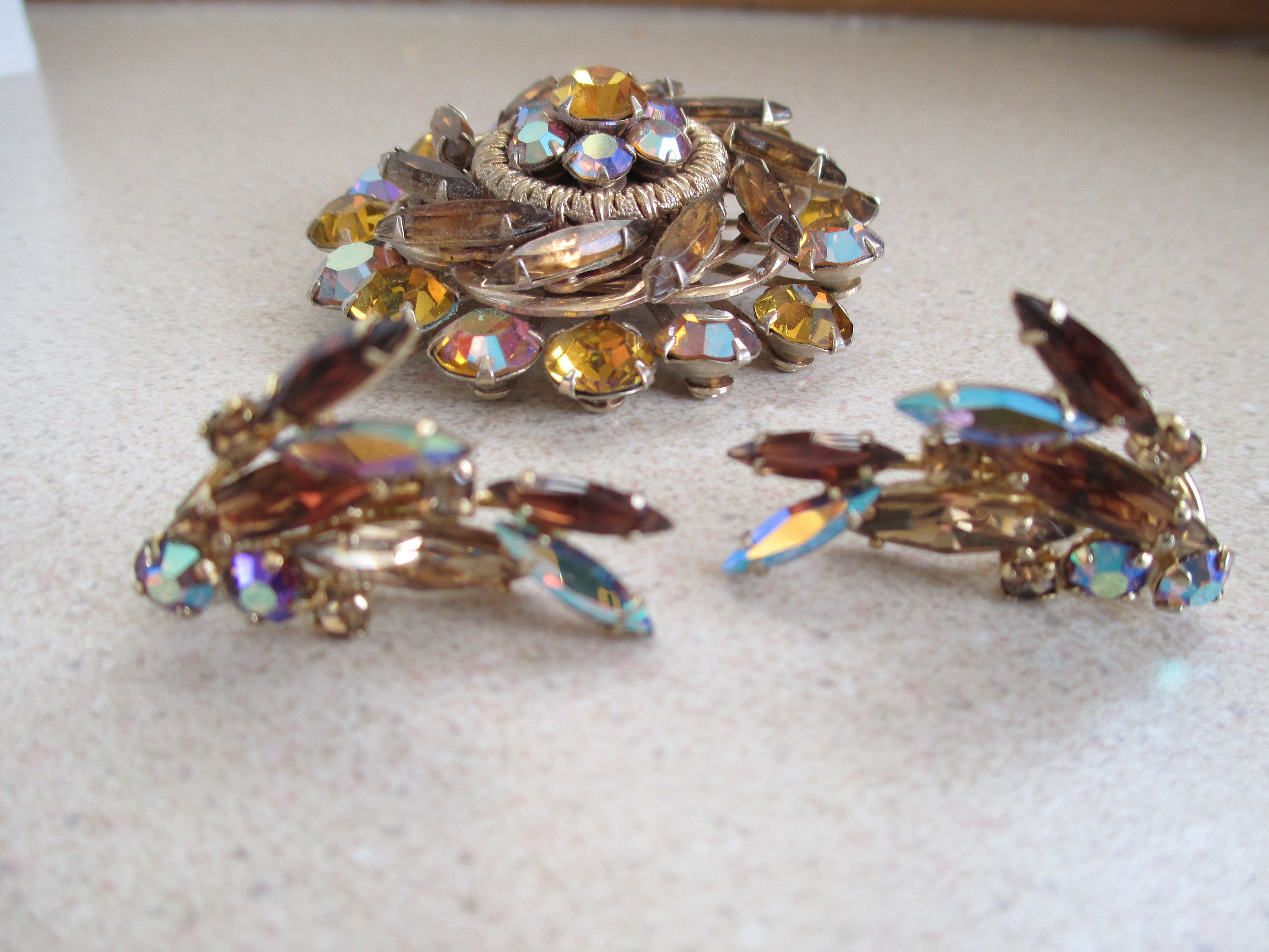 Sherman Rhinestone Brooch & Earrings - Signed main image 1