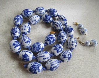 Chinese Large Porcelain Bead Necklace /Earrings