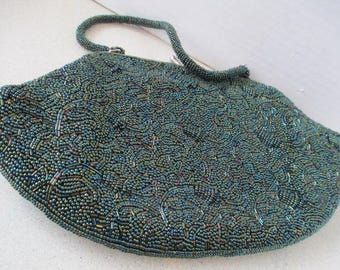 Beaded Japan Made Purse Dark Green