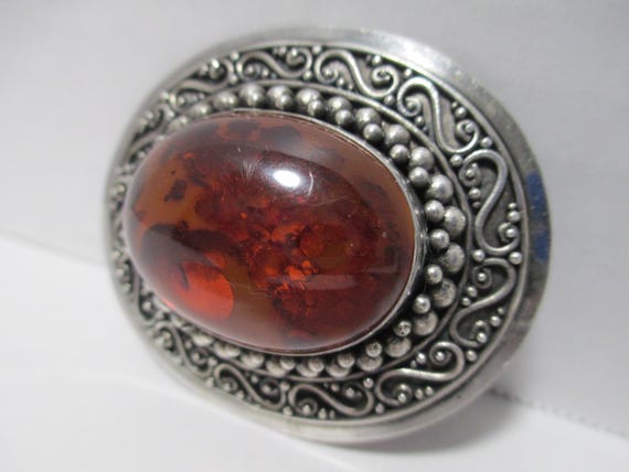 Sterling Silver Amber Brooch