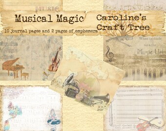 musical magic journaling set, instant download, ephemera, junk journal, scrapbooking, printable, embellishment, crafts, music, notes, songs