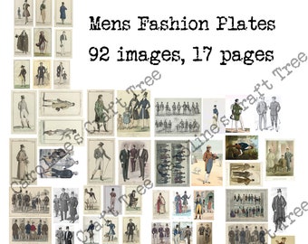 mens fashion plate journal cards, journaling set, instant download, ephemera, junk journal, scrapbooking, printable, embellishment, tags,