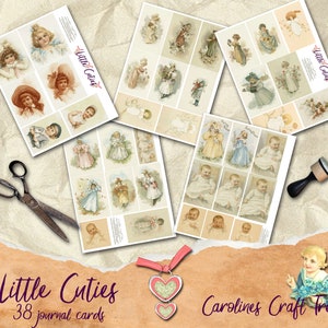 little cuties junk journal cards, journaling, instant download, ephemera, scrapbooking, printable, embellishment, paper craft,