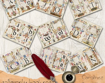 calligraphy pages digital junk journal kit, printable paper, scrapbooking, journaling, paper craft supplys, journal cards, tags, collage
