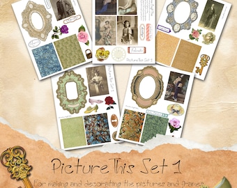 picture frame interactive digital junk journal kit, instant download, ephemera, journaling, scrapbooking, printable, embellishment, crafts,
