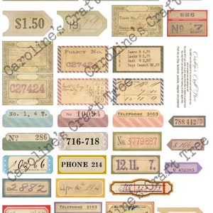 labels number set 2 digital junk journal kit, vintage, printable, download ephemera, journaling, scrapbooking, mixed media, embellishment
