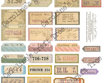 labels number set 2 digital junk journal kit, vintage, printable, download ephemera, journaling, scrapbooking, mixed media, embellishment