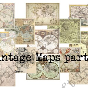 junk journal digital kit vintage maps part 2 printable pages for your junk journal, scrapbook, mixed media, paper craft, journaling ephemera