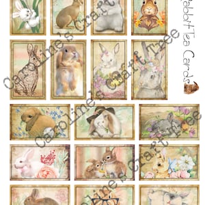 Tarjetas de té de conejo, diario digital basura, descarga de material efímero, diario, scrapbooking, manualidades, técnica mixta, adornos, Pascua, imprimible