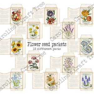Junk Journal Digital Kit Faux Vintage Blumensamen Pakete, ideal für Scrapbooking, Papier Basteln, Geschenke, Journaling und mehr.
