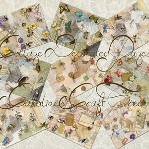 collage pages Digital junk journal kit, printable, journaling, scrapbooking, Ephemera, PaperCraft, Handmade, nature themed, embellishments