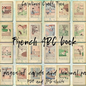 Livro infantil ABC francês para impressão de coisas efêmeras, alfabetos para diários indesejados, álbum de recortes, artesanato em papel, enfeites, mídia mista, cartões,
