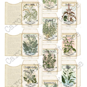 junk journal digital kit faux vintage herb seed packets, great for scrapbooking, paper crafting, gifts, journaling and more.