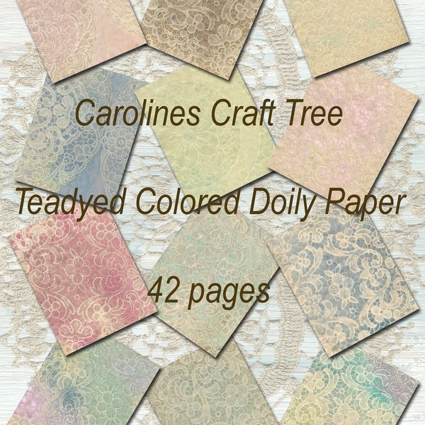 tea dyed colored doily paper junk journal digital kit, paper crafts, scrapbooking, mixed media, journaling, supplies, homemade book pages