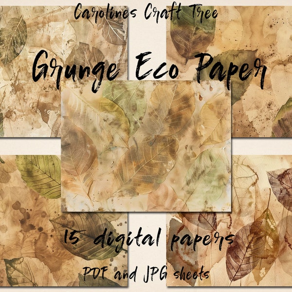 eco dyed paper junk journal digital kit, printable download pdf jpg, collage sheet for mixed media, grunge pages, diy ephemera for cards