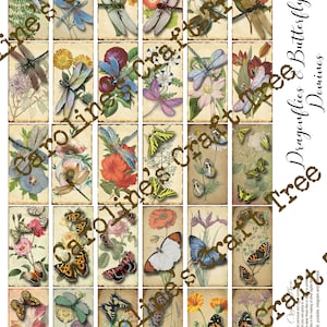dragonfly butterfly domino size junk journal digital kit, printable instant download ephemera, journaling, scrapbooking, embellishment