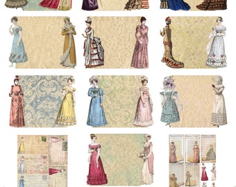 vintage lady themed digital junk journal kit, instant download, ephemera, journaling, scrapbooking, printable, embellishment, paper crafts