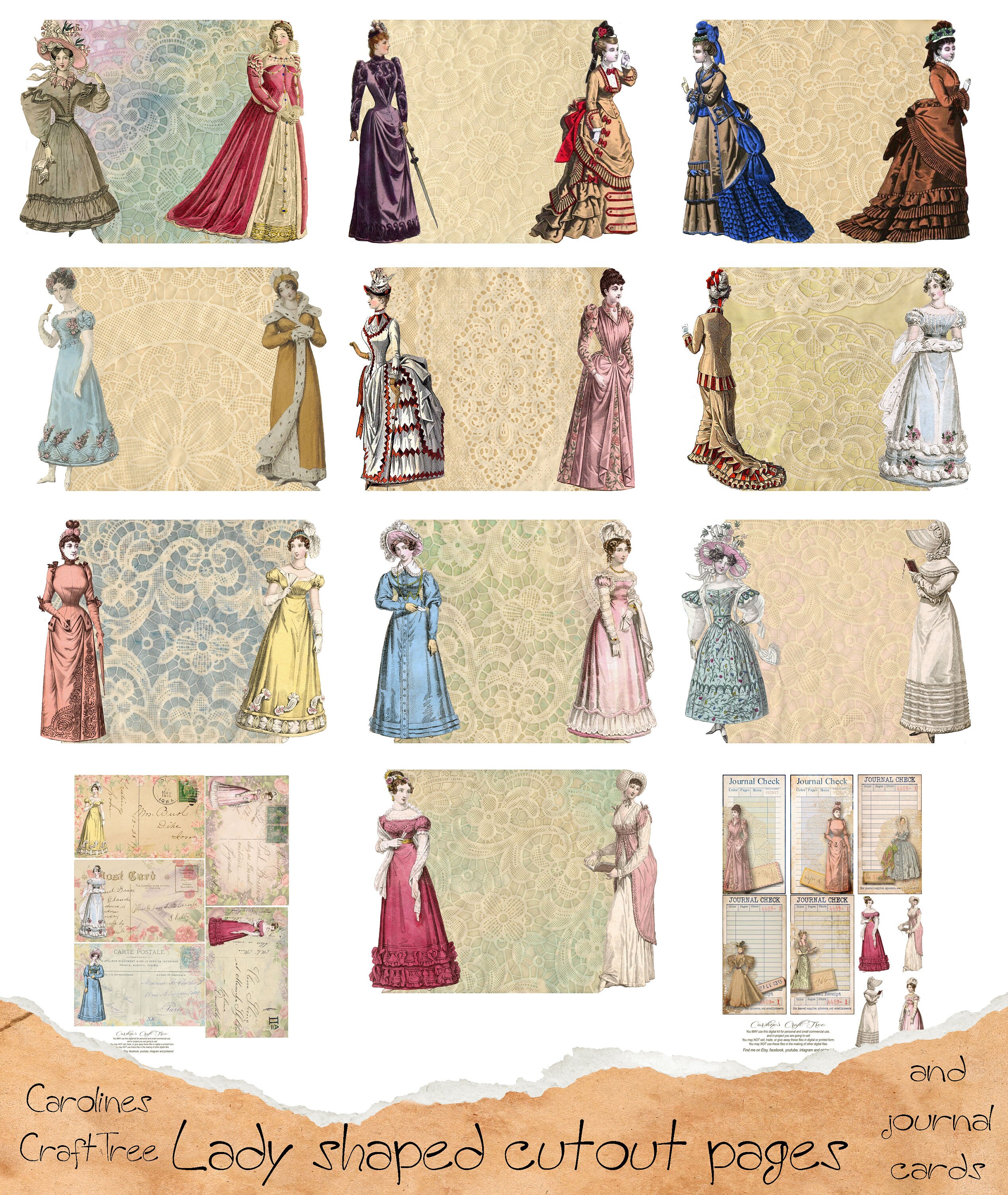 JunkJournal✢『LADY♡』 Vintage Lady Themed Digital Junk Journal Kit, Instant Download