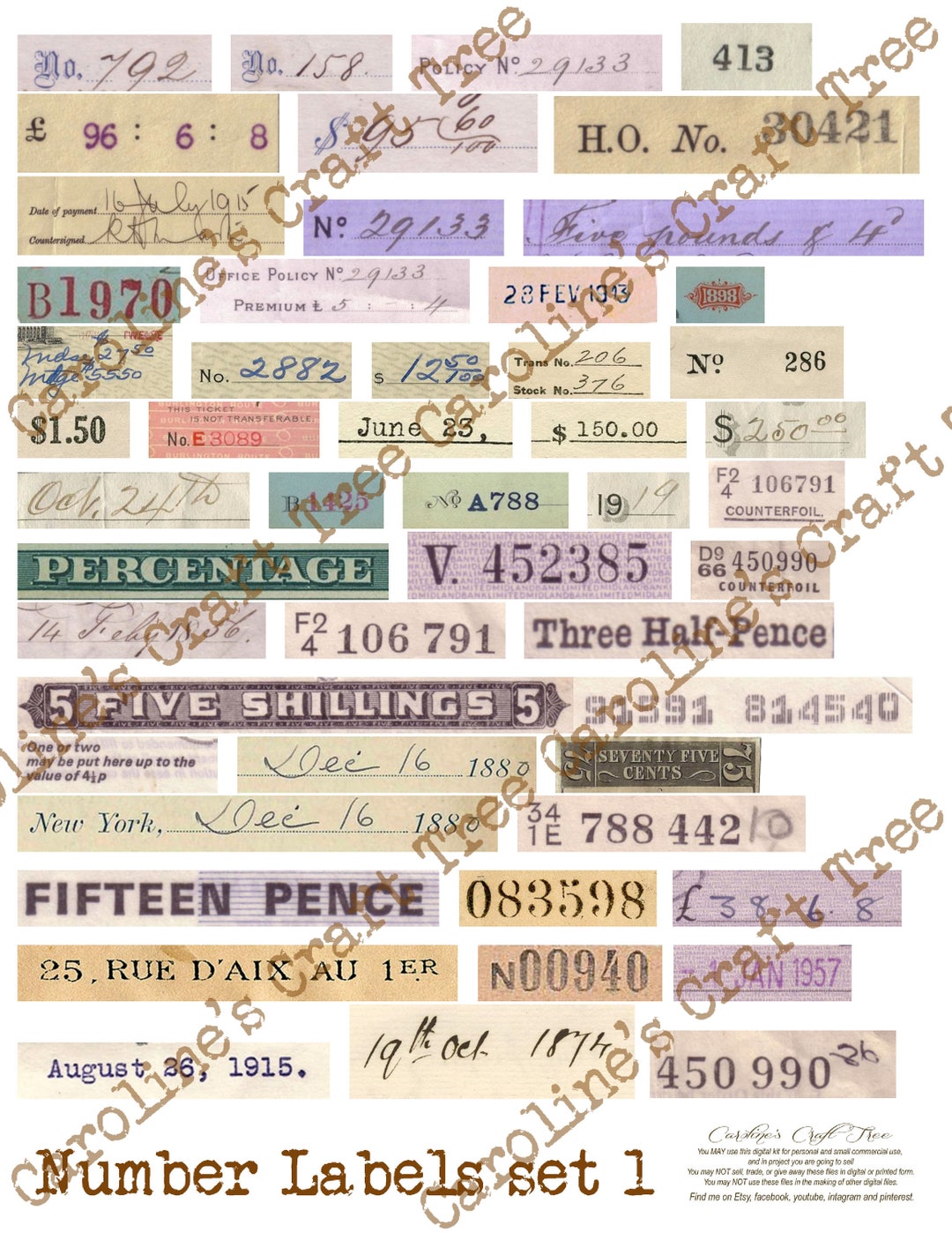 Number Labels Digital Junk Journal Kit, Vintage Style, Printable ...