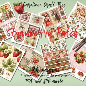 Ensemble de tenue de journal numérique kit fraise, journal indésirable, téléchargement immédiat, éphémère, scrapbooking, imprimable, embellissement, créations en papier