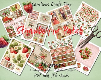 strawberry patch digital kit journaling set, junk journal, instant download, ephemera, scrapbooking, printable, embellishment, paper craft
