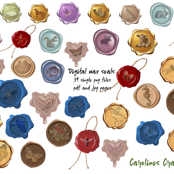 wax seals cutouts digital junk journal kit, instant download, ephemera, scrapbooking, printable, embellishments, digital, animals, fussy cut