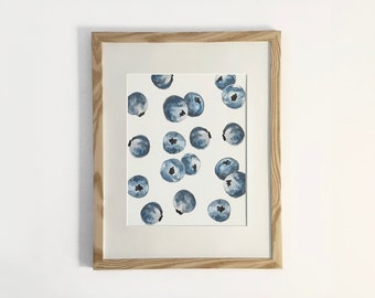 Blueberries, watercolor print