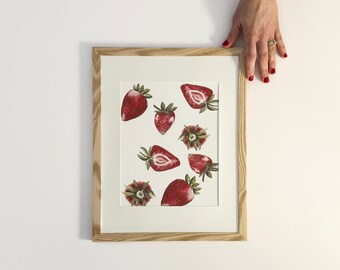 Strawberries, watercolor print