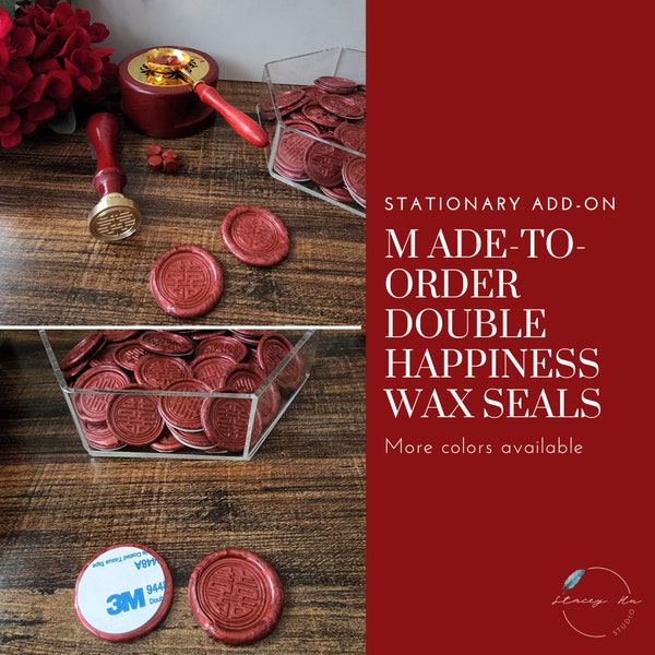 Asian Double Happiness Adhesive Wax Seals | Plain or Gold Accent | Multicolor Available | Matte | Metallic | Stationary | Made to Order