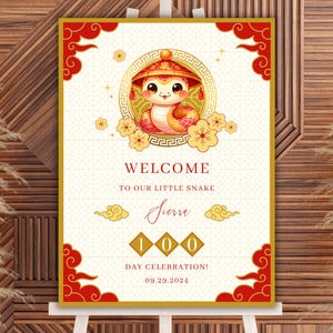 Little Snake 100 Day Celebration Welcome Sign 2025 | Red Egg & Ginger Party | Instant Download | Editable Canva Template | Printable | 18x24