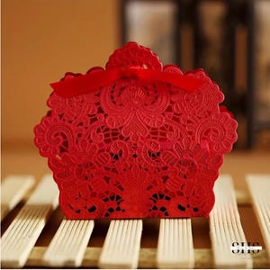 50 Red Foil Laser Cut Hollow Lace Flower Party Favor Boxes | Chocolate Boxes | Party Favor | Small | Wedding | Birthday | Showers