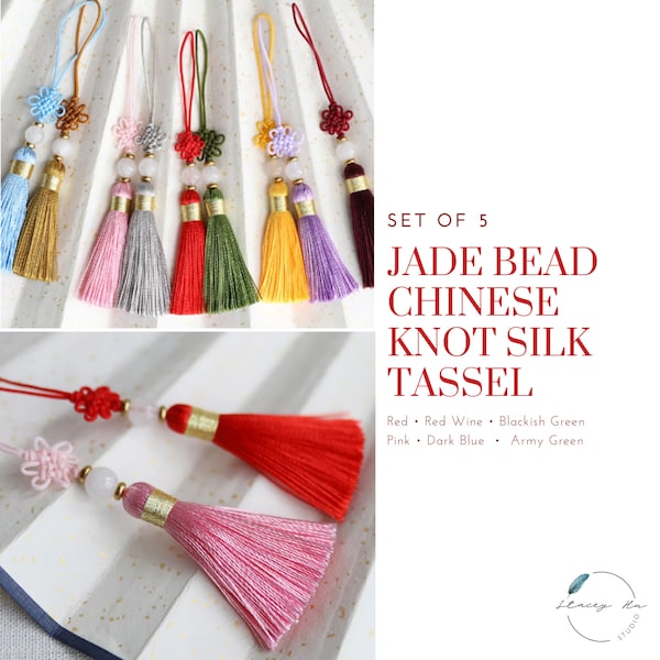 5 Piece Set | Jade Beads Tassel| Chinese Knot Silk Tassels | 6 Colors | Wedding Accessories | Invitation | Bookmark