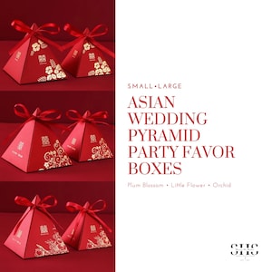 10 Set Small/Large Double Happiness Red Chinese Traditional Wedding Favors Boxes | Pyramid Box | Party Favor | 3 Styles