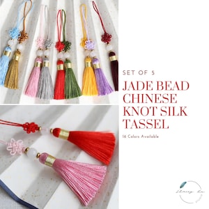 5 Piece Set | Jade Beads Tassel| Chinese Knot Silk Tassels | 14 Colors | Wedding Accessories | Invitation | Bookmark