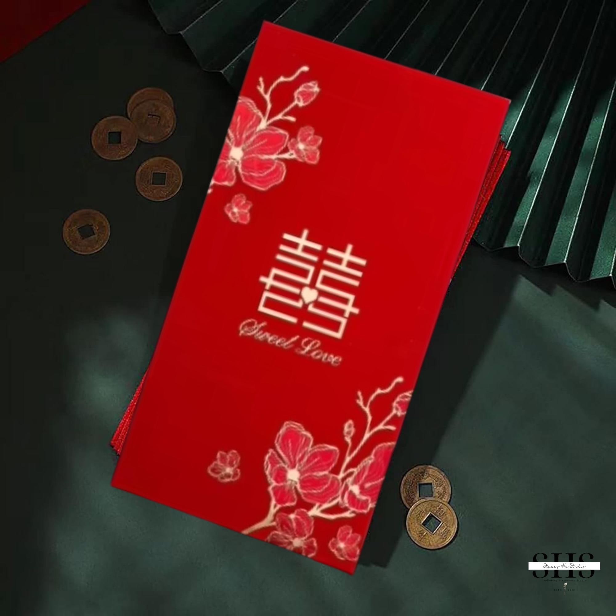 Orchids Floral Chinese Red Envelopes: Double Happiness Wedding Hong Bao