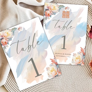 Numero del tavolo nuziale del lussureggiante giardino di peonie/Segno del numero del tavolo/5x7/Cerimonia cinese/Download istantaneo/Modello Canva modificabile/Stampabile