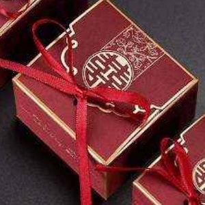 Set of 50 boxes Double Happiness Red Chinese Traditional Wedding Favors Boxes | Chocolate Boxes | Square Box | Party Favor | 3 Sizes