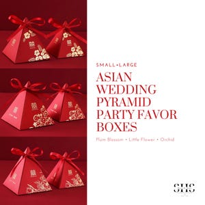 50 Set Small/Large Double Happiness Red Chinese Traditional Wedding Favors Boxes | Pyramid Box | Party Favor | 3 Styles