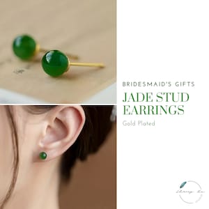 Bridesmaid Green Jade 14K Gold Plated Stud Earrings Gift | Personalized Card | Bridesmaid Gift Proposal Box | Add-on Gift Box | For Her