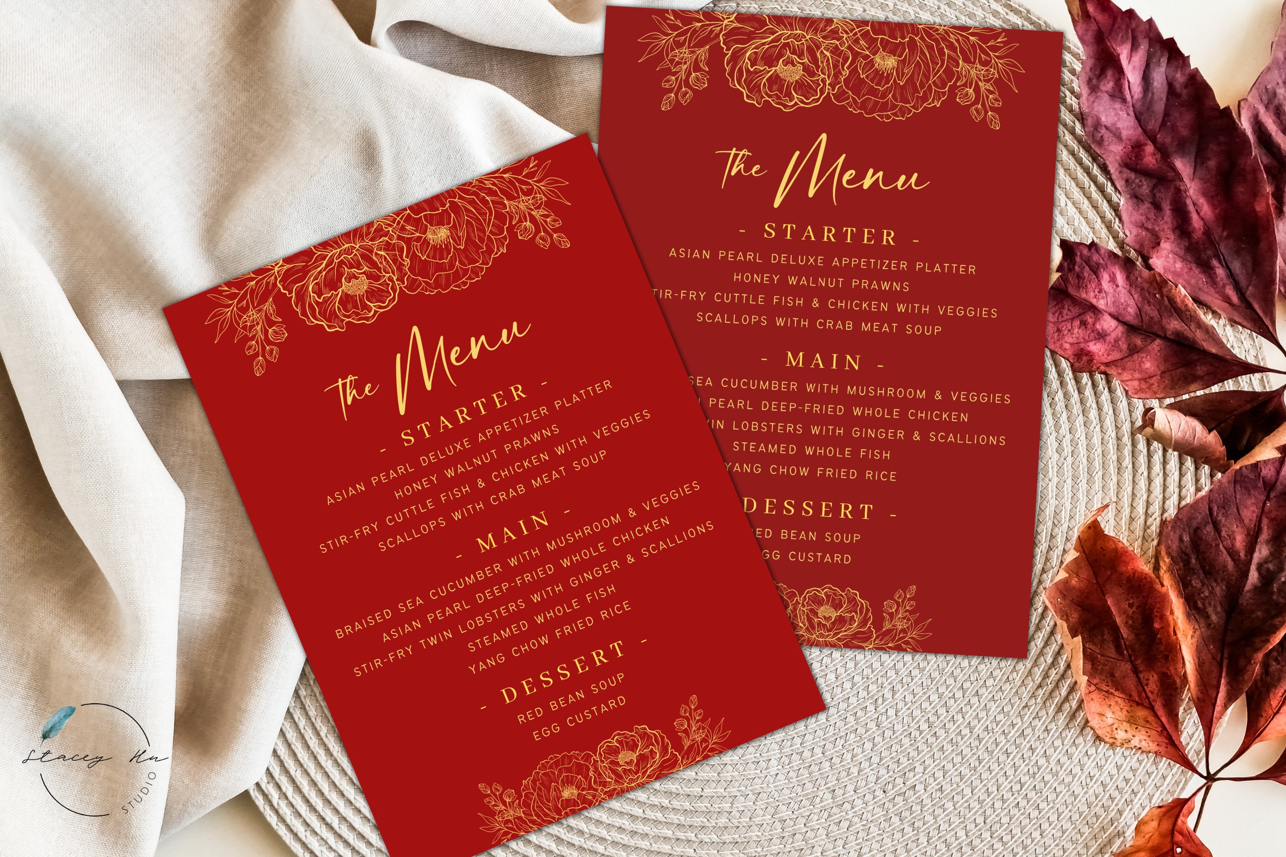 Simple Red and Gold Wedding Menu | 5x7 | 2 Reds | Editable Canva Template |  Printable - Etsy, image size:2592x1728