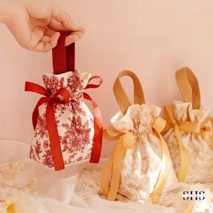 Floral Canvas Party Favor Bags with Ribbon - Set of 10