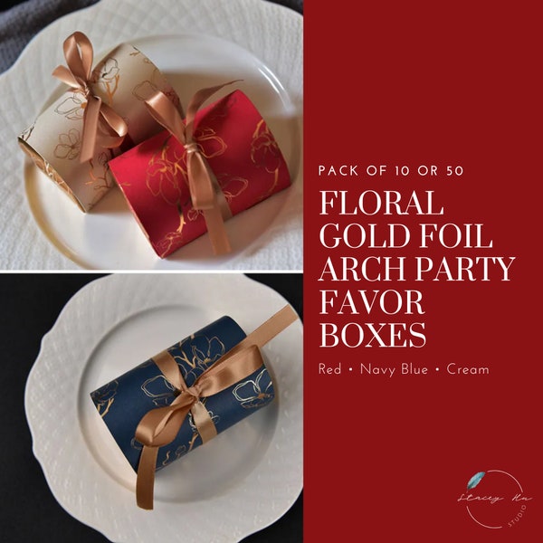 Set of 10/50 Small Floral Gold-Foil Arch Party Favor Boxes | Chocolate Boxes | Arch Box | Party Favor | Red | Navy Blue | Cream | Small Box