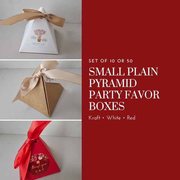 10/Set or 50/Set Small Plain Pyramid Chocolate Party Favors Boxes | Pyramid Box | Party Favor | 3 Colors | Red | Kraft | White | Custom Box