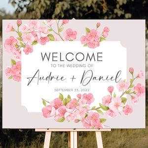 Blush Cherry Blossom Wedding Welcome Sign | Instant Download | Editable Canva Template | Printable | 18x24 in | 45x60 cm