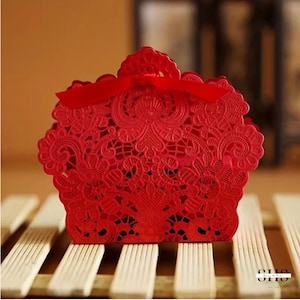 10 Set Red Foil Laser Cut Hollow Lace Flower Party Favor Boxes | Chocolate Boxes | Party Favor | Small | Wedding | Birthday | Showers